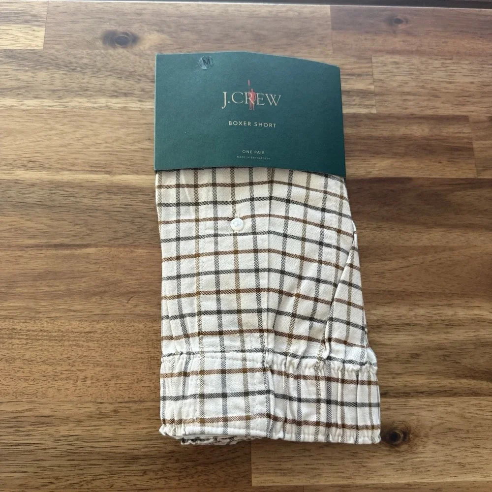 NWT LOT of 2 J CREW Organic Cotton Boxers Underwear Men's Medium Plaid / Brown